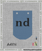 A taped needlepoint canvas with the design: Banner 13 mesh count Curved nd Black on Blue.