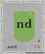 A taped needlepoint canvas with the design: Banner 13 mesh count Curved nd Black on Light Green.
