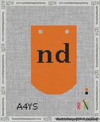 A taped needlepoint canvas with the design: Banner 13 mesh count Curved nd Black on Orange.