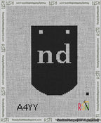 A taped needlepoint canvas with the design: Banner 13 mesh count Curved nd White on Black.