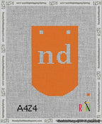 A taped needlepoint canvas with the design: Banner 13 mesh count Curved nd White on Orange.