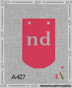 A taped needlepoint canvas with the design: Banner 13 mesh count Curved nd White on Red.