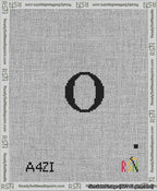 A taped needlepoint canvas with the design: Banner 13 mesh count Curved O Black on White.