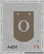 A taped needlepoint canvas with the design: Banner 13 mesh count Curved O White on Brown.
