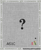 A taped needlepoint canvas with the design: Banner 13 mesh count Curved Question Black on White.