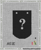 A taped needlepoint canvas with the design: Banner 13 mesh count Curved Question White on Black.