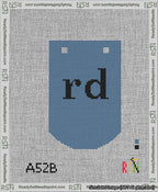 A taped needlepoint canvas with the design: Banner 13 mesh count Curved rd Black on Blue.
