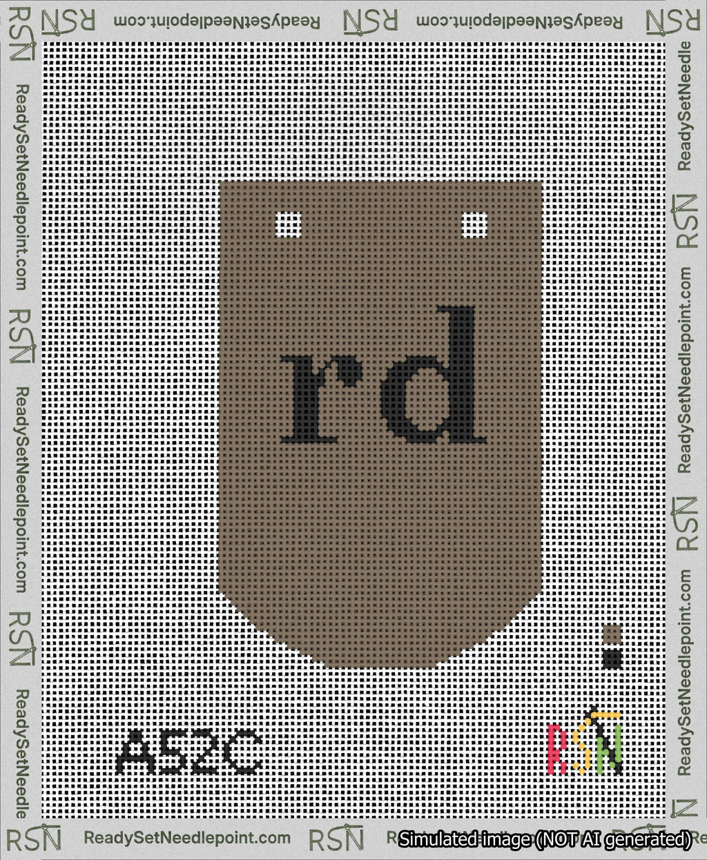 A taped needlepoint canvas with the design: Banner 13 mesh count Curved rd Black on Brown.
