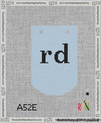 A taped needlepoint canvas with the design: Banner 13 mesh count Curved rd Black on Light Blue.
