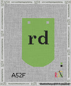 A taped needlepoint canvas with the design: Banner 13 mesh count Curved rd Black on Light Green.