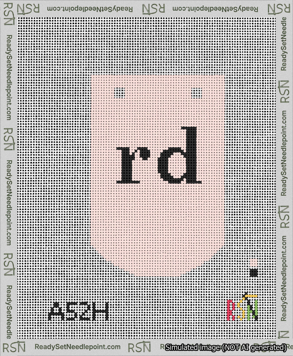 A taped needlepoint canvas with the design: Banner 13 mesh count Curved rd Black on Pink.