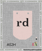 A taped needlepoint canvas with the design: Banner 13 mesh count Curved rd Black on Pink.