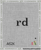 A taped needlepoint canvas with the design: Banner 13 mesh count Curved rd Black on White.