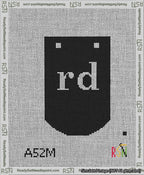 A taped needlepoint canvas with the design: Banner 13 mesh count Curved rd White on Black.