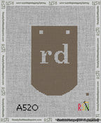A taped needlepoint canvas with the design: Banner 13 mesh count Curved rd White on Brown.