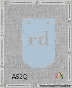 A taped needlepoint canvas with the design: Banner 13 mesh count Curved rd White on Light Blue.