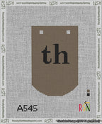A taped needlepoint canvas with the design: Banner 13 mesh count Curved th Black on Brown.