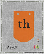 A taped needlepoint canvas with the design: Banner 13 mesh count Curved th Black on Orange.