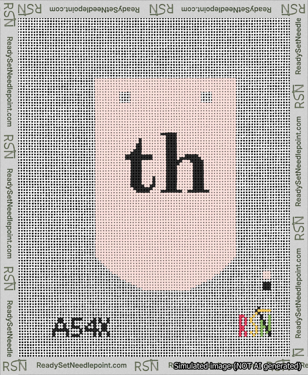 A taped needlepoint canvas with the design: Banner 13 mesh count Curved th Black on Pink.