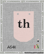 A taped needlepoint canvas with the design: Banner 13 mesh count Curved th Black on Pink.