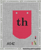 A taped needlepoint canvas with the design: Banner 13 mesh count Curved th Black on Red.
