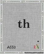 A taped needlepoint canvas with the design: Banner 13 mesh count Curved th Black on White.