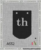 A taped needlepoint canvas with the design: Banner 13 mesh count Curved th White on Black.