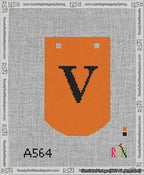 A taped needlepoint canvas with the design: Banner 13 mesh count Curved V Black on Orange.