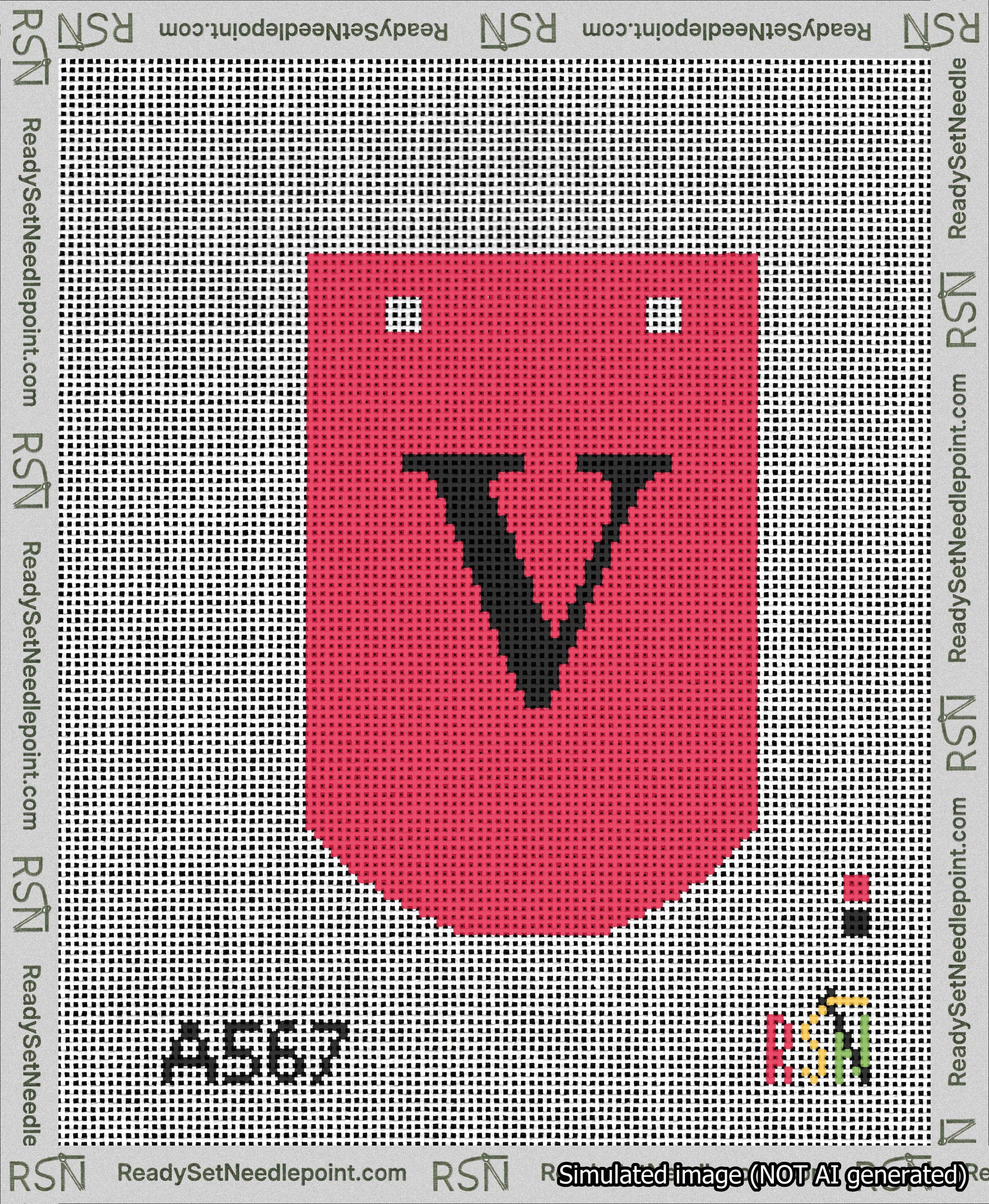 A taped needlepoint canvas with the design: Banner 13 mesh count Curved V Black on Red.