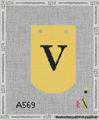A taped needlepoint canvas with the design: Banner 13 mesh count Curved V Black on Yellow.