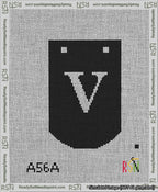 A taped needlepoint canvas with the design: Banner 13 mesh count Curved V White on Black.