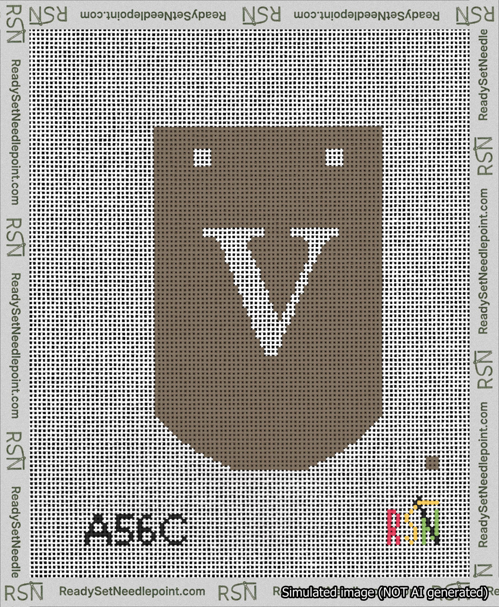 A taped needlepoint canvas with the design: Banner 13 mesh count Curved V White on Brown.