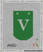 A taped needlepoint canvas with the design: Banner 13 mesh count Curved V White on Green.