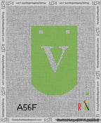 A taped needlepoint canvas with the design: Banner 13 mesh count Curved V White on Light Green.