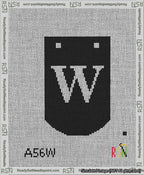 A taped needlepoint canvas with the design: Banner 13 mesh count Curved W White on Black.