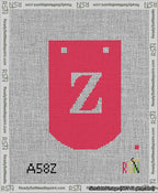 A taped needlepoint canvas with the design: Banner 13 mesh count Curved Z White on Red.