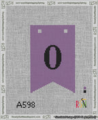 A taped needlepoint canvas with the design: Banner 13 mesh count Forked 0 Black on Purple.