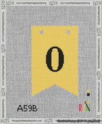 A taped needlepoint canvas with the design: Banner 13 mesh count Forked 0 Black on Yellow.