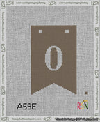A taped needlepoint canvas with the design: Banner 13 mesh count Forked 0 White on Brown.