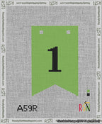 A taped needlepoint canvas with the design: Banner 13 mesh count Forked 1 Black on Light Green.