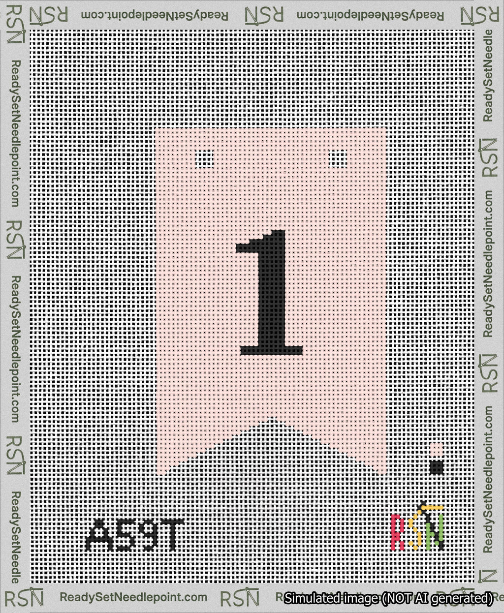 A taped needlepoint canvas with the design: Banner 13 mesh count Forked 1 Black on Pink.
