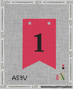 A taped needlepoint canvas with the design: Banner 13 mesh count Forked 1 Black on Red.