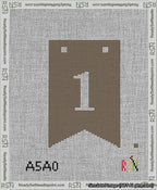 A taped needlepoint canvas with the design: Banner 13 mesh count Forked 1 White on Brown.