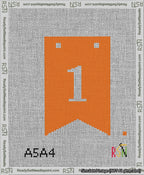 A taped needlepoint canvas with the design: Banner 13 mesh count Forked 1 White on Orange.