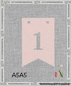 A taped needlepoint canvas with the design: Banner 13 mesh count Forked 1 White on Pink.