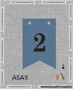 A taped needlepoint canvas with the design: Banner 13 mesh count Forked 2 Black on Blue.