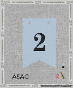 A taped needlepoint canvas with the design: Banner 13 mesh count Forked 2 Black on Light Blue.