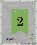 A taped needlepoint canvas with the design: Banner 13 mesh count Forked 2 Black on Light Green.