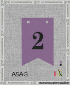 A taped needlepoint canvas with the design: Banner 13 mesh count Forked 2 Black on Purple.