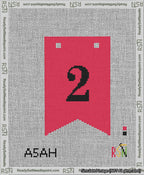 A taped needlepoint canvas with the design: Banner 13 mesh count Forked 2 Black on Red.